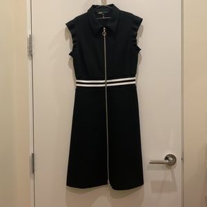 MAJE black collared zippered dress with striped waist size 1 perfect condition